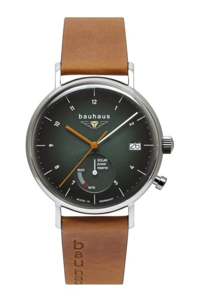 Bauhaus Herrenuhr Solar mit Energieanzeige und Lederarmband